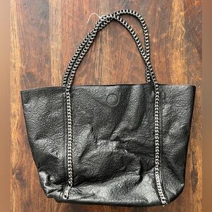 Black Vegan Leather Tote Bag with Chain Straps